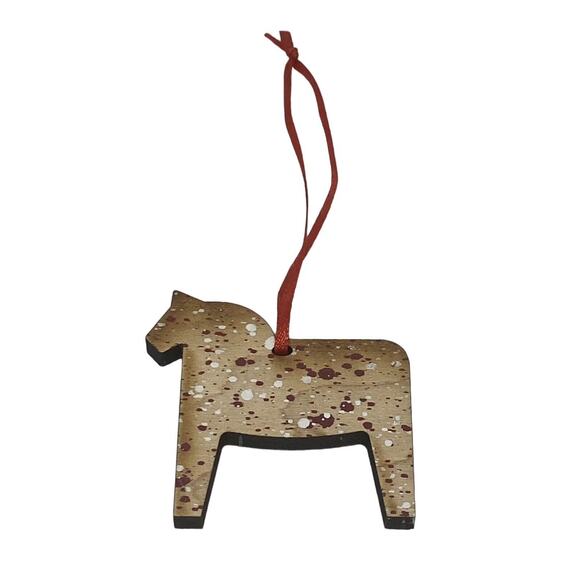 Handcrafted Other - Handcrafted Christmas Abstract Dalahorse Splatter Painted Maple Wood Ornament